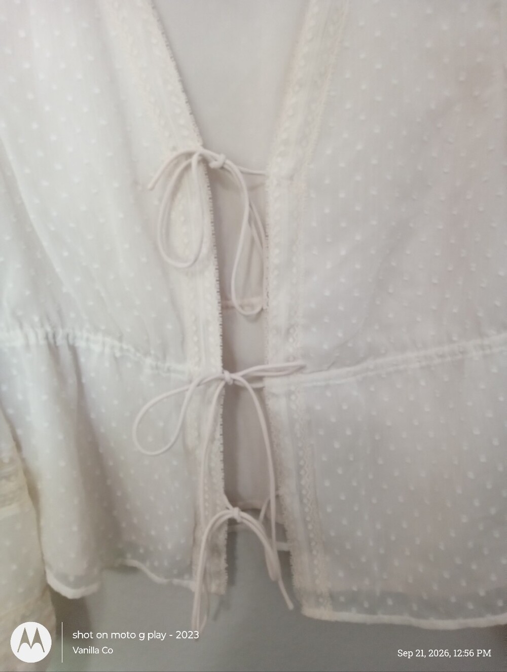 Abercrombie & Fitch Tie Front Long Sleeve Blouse Small Cream - Picture 9 of 11